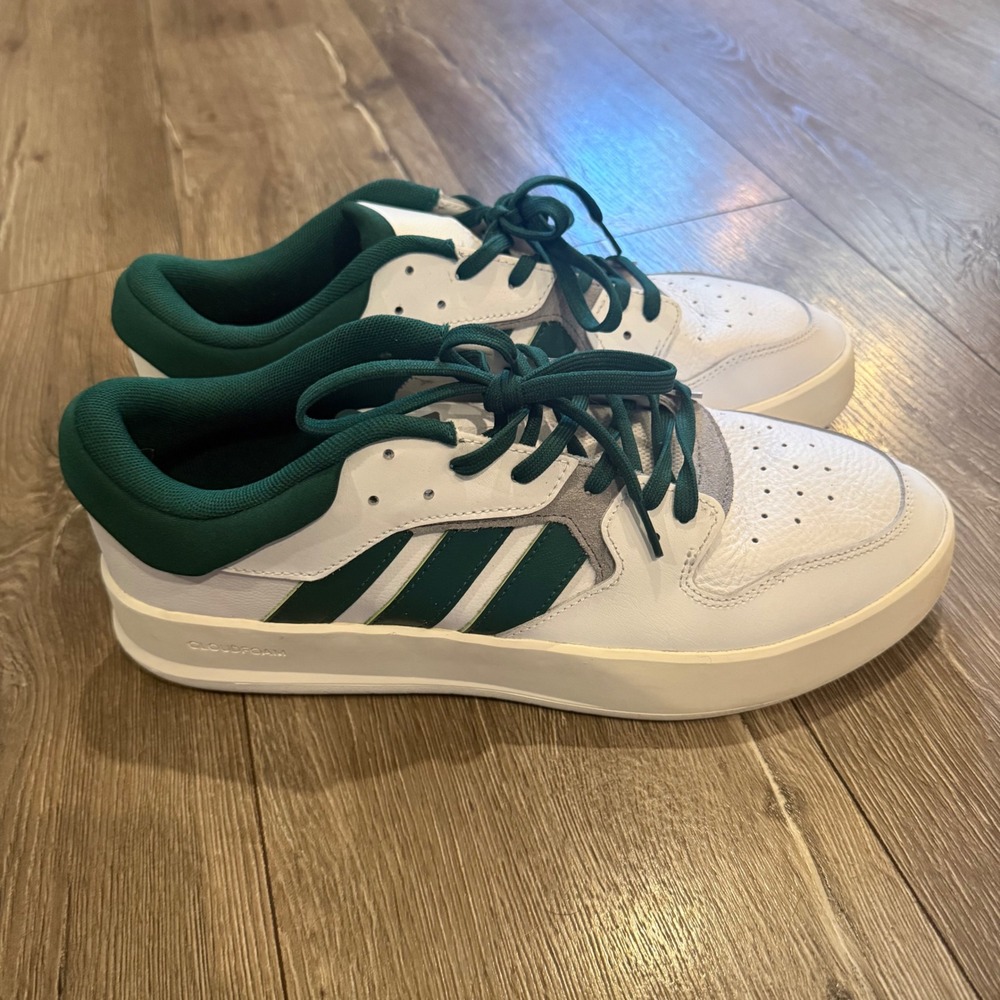 adidas Court 24 Mens 13 White Collegiate Green Leather Sneakers ID1251 Cloudfoam